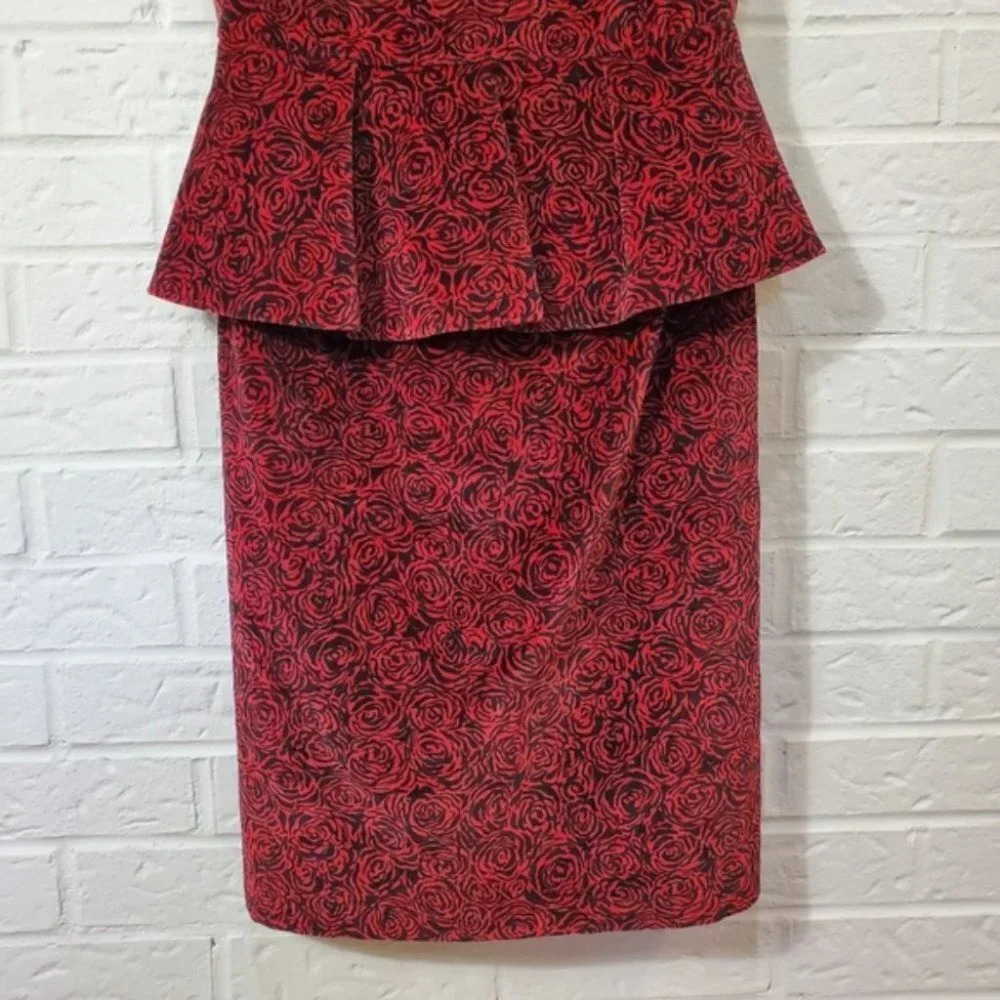Alice + Olivia Red Rose Velvet Peplum Dress $495 - Picture 8 of 11